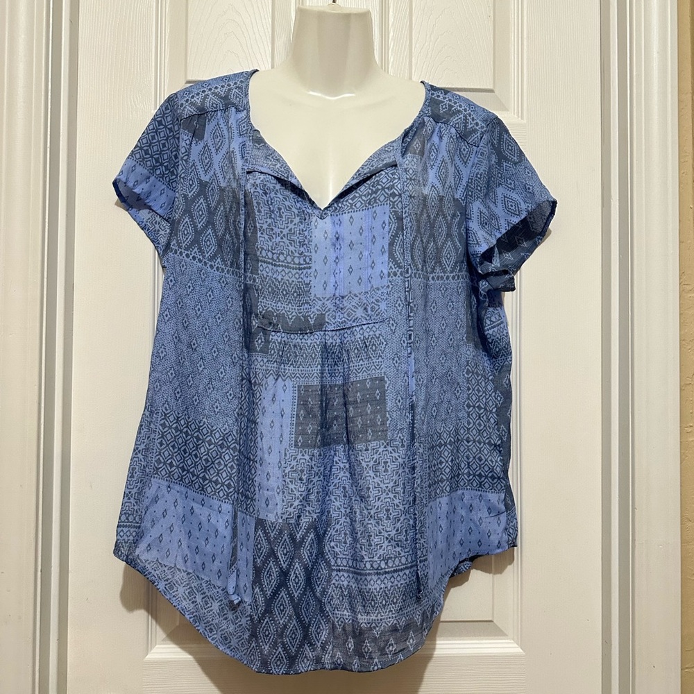 Como Vintage Blue Geometric Blouse